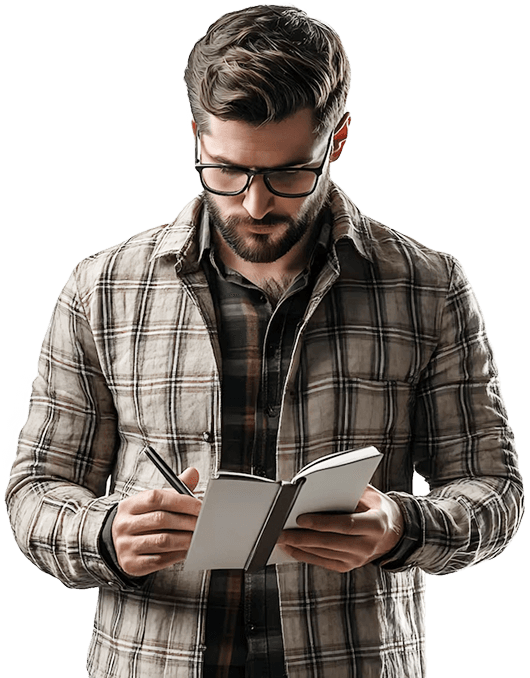 Author reviewing his manuscript